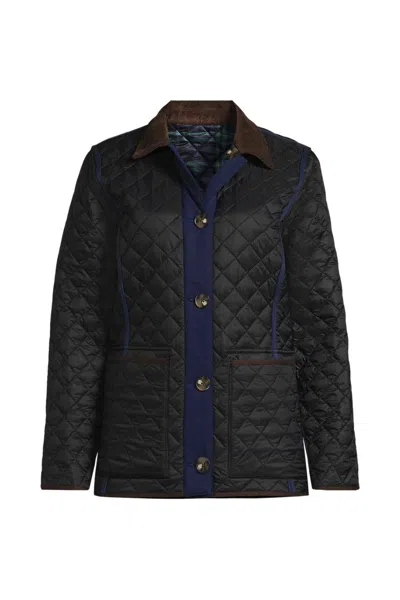 Lands' End Women's Petite Print Reversible Barn Quilted Insulated Jacket In Black