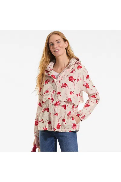 Lands' End Women's Petite Print Squall Packable Rain Jacket In White