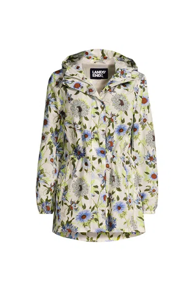 Lands' End Women's Petite Print Waterproof Hooded Packable Raincoat In Neutral