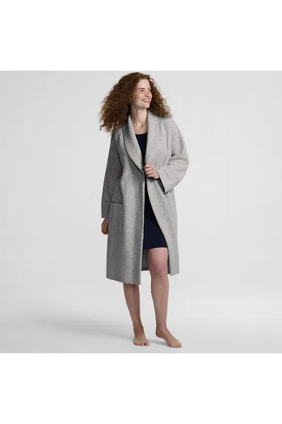 Lands' End Women's Petite Quilted Knee Length Robe In Gray