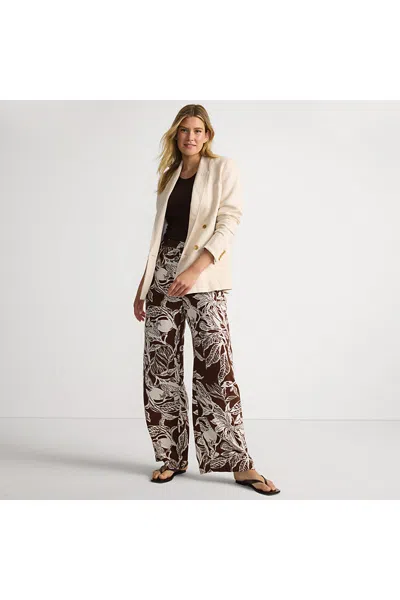 Lands' End Women's Petite Rayon High Rise Wide Leg Pants - Set Bottom In Brown