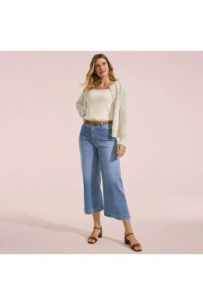Lands' End Women's Petite Recover Denim High Rise Wide Leg Crop Jeans In Blue