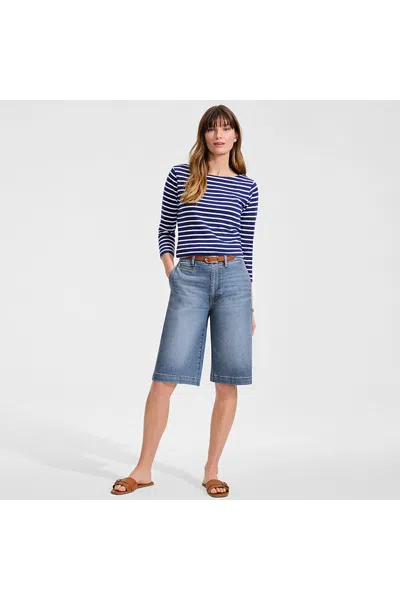 Lands' End Women's Petite Recover Denim Mid Rise 12" Trouser Shorts In Blue