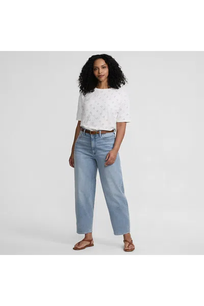 Lands' End Women's Petite Recover High Rise Barrel Leg Ankle Jeans In Blue
