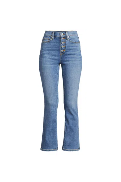 Lands' End Women's Petite Recover High Rise Button Front Kick Flare Crop Jeans In Blue
