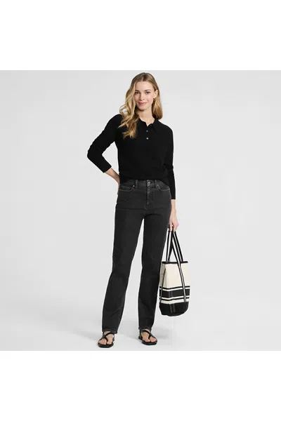 Lands' End Women's Petite Recycled Denim High Rise Straight Leg Jeans In Black