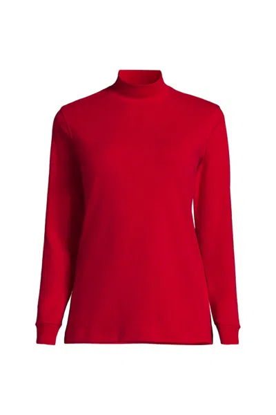 Lands' End Women's Petite Relaxed Cotton Long Sleeve Mock Turtleneck In Red