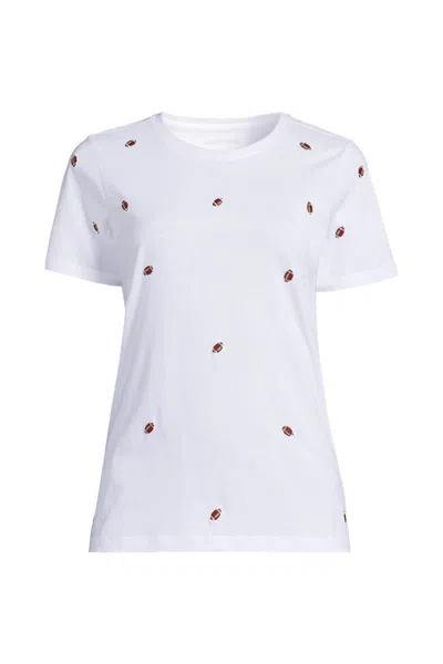 Lands' End Women's Petite Relaxed Supima Cotton Embroidered Crew Neck T-shirt In White