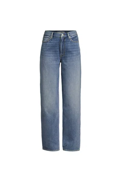 Lands' End Women's Petite Rigid Denim Mid Rise Baggy Jeans In Blue