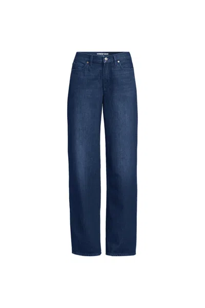 Lands' End Women's Petite Rigid Denim Mid Rise Baggy Jeans In Blue