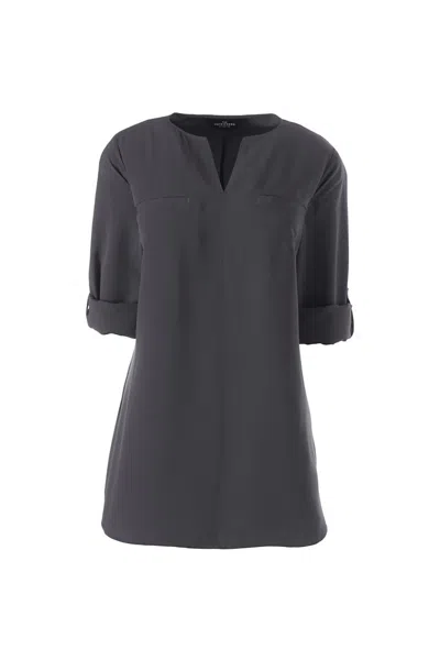 Lands' End Women's Petite Roll Sleeve Splitneck Tunic Soft Blouse In Gray