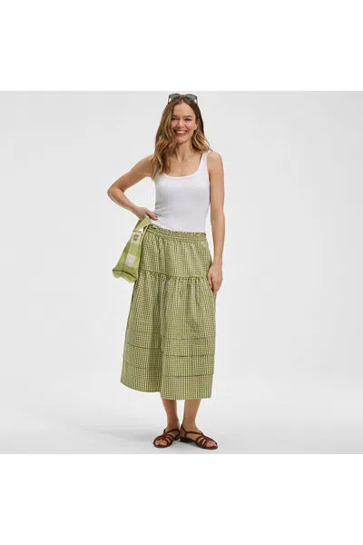 Lands' End Women's Petite Seersucker Pull On Midi Skirt In Green