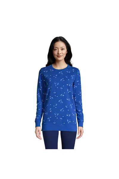 Lands' End Women's Petite Serious Sweats Crewneck Long Sleeve Sweatshirt Tunic In Blue