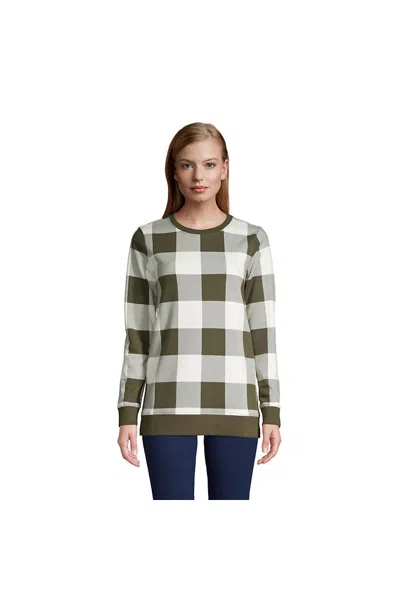 Lands' End Women's Petite Serious Sweats Crewneck Long Sleeve Sweatshirt Tunic In Green