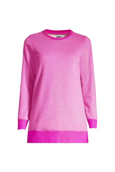 Lands' End Women's Petite Serious Sweats Crewneck Long Sleeve Sweatshirt Tunic In Purple