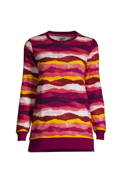 Lands' End Women's Petite Serious Sweats Crewneck Long Sleeve Sweatshirt Tunic In Purple
