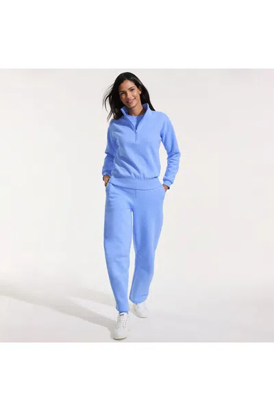 Lands' End Women's Petite Serious Sweats High Rise Barrel Pants In Blue