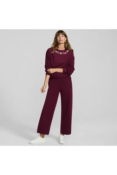 Lands' End Women's Petite Serious Sweats High Rise Barrel Pants In Burgundy
