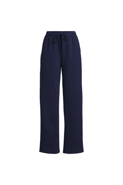 Lands' End Women's Petite Serious Sweats High Rise Relaxed Straight Leg Pants - Set Bottom In Blue