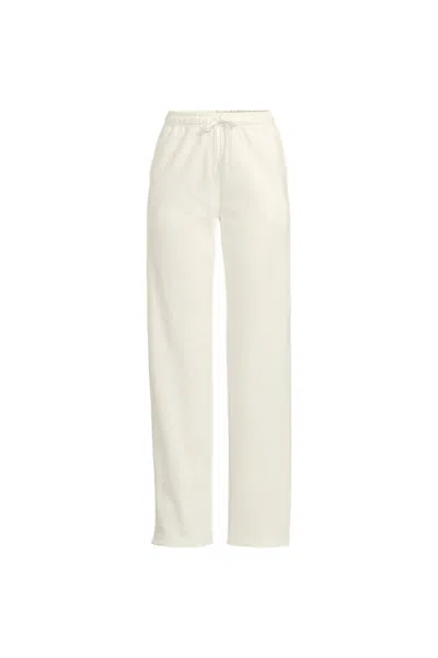 Lands' End Women's Petite Serious Sweats High Rise Relaxed Straight Leg Pants - Set Bottom In White