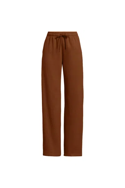 Lands' End Women's Petite Serious Sweats High Rise Relaxed Straight Leg Pants - Set Bottom In Brown
