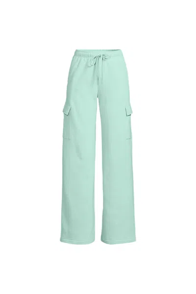 Lands' End Women's Petite Serious Sweats High Rise Wide Leg Cargo Pant - Set Bottom In Gray