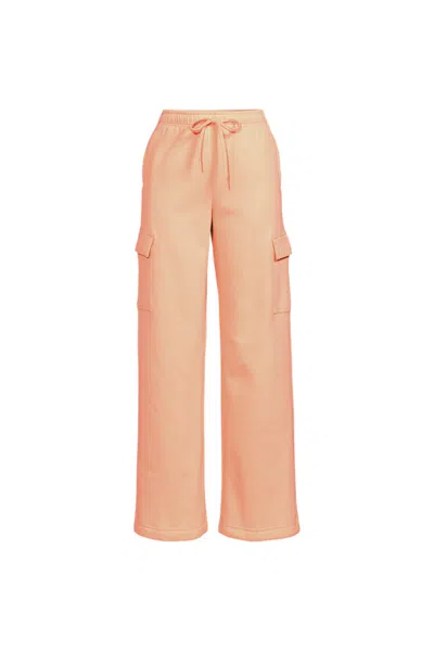 Lands' End Women's Petite Serious Sweats High Rise Wide Leg Cargo Pant - Set Bottom In Pink