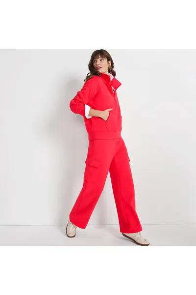Lands' End Women's Petite Serious Sweats High Rise Wide Leg Cargo Pant - Set Bottom In Orange