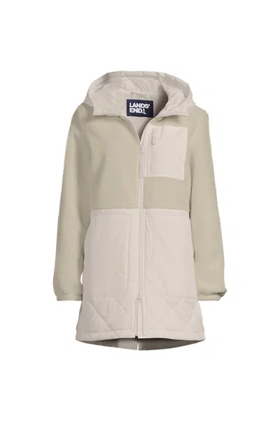 Lands' End Women's Petite Sherpa Fleece Quilted Mixed Media Parka In Neutral