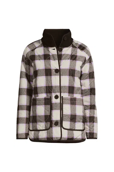 Lands' End Women's Petite Sherpa Fleece Reversible Mixed Media Long Jacket In Brown