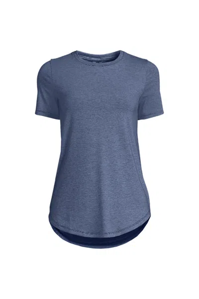 Lands' End Women's Petite Short Sleeve Cooling Performance Tunic Tee In Blue