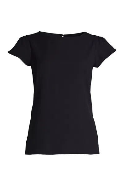 Lands' End Women's Petite Short Sleeve Crepe Tulip Sleeve Blouse In Blue