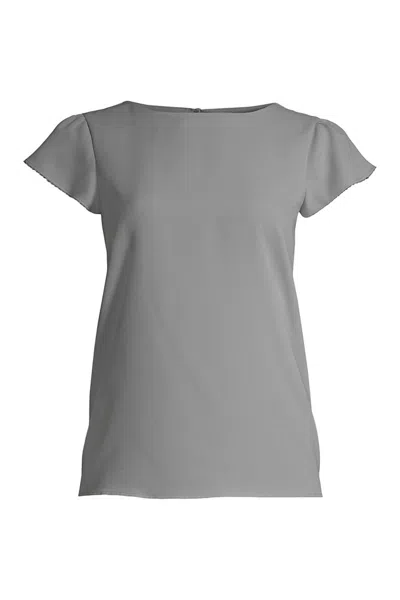 Lands' End Women's Petite Short Sleeve Crepe Tulip Sleeve Blouse In Gray