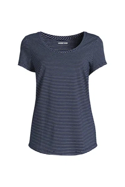 Lands' End Women's Petite Short Sleeve Lightweight Jersey Scoop Neck T-shirt In Blue