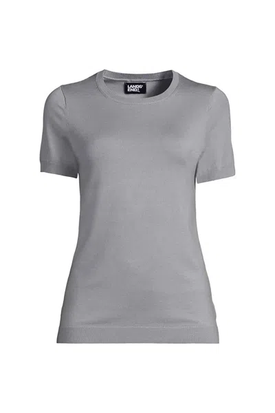 Lands' End Women's Petite Short Sleeve Performance Sweater In Gray