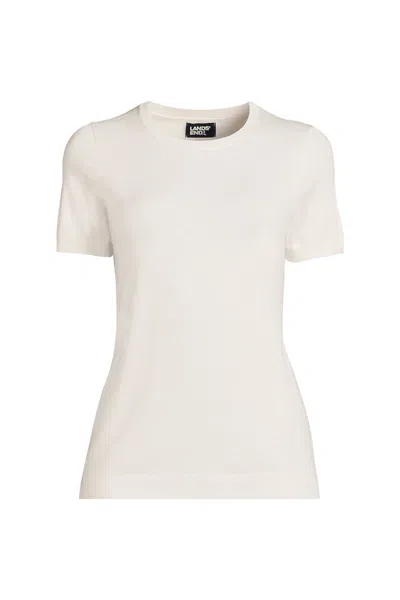 Lands' End Women's Petite Short Sleeve Performance Sweater In White