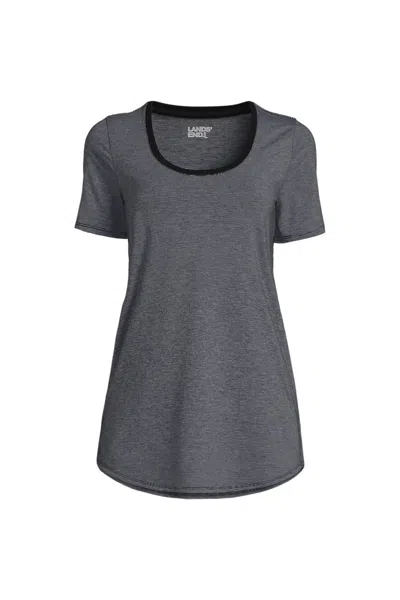 Lands' End Women's Petite Short Sleeve Power Performance Scoop Neck Curved Hem Tunic Tee In Multi