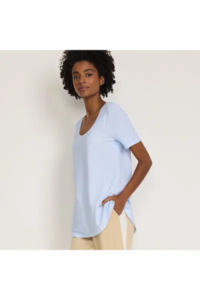 Lands' End Women's Petite Short Sleeve Power Performance Scoop Neck Curved Hem Tunic Tee In Blue