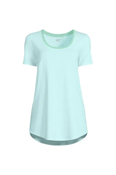 Lands' End Women's Petite Short Sleeve Power Performance Scoop Neck Curved Hem Tunic Tee In Green