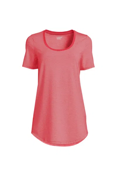 Lands' End Women's Petite Short Sleeve Power Performance Scoop Neck Curved Hem Tunic Tee In Pink
