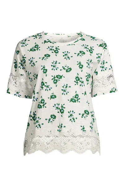 Lands' End Women's Petite Short Sleeve Slub Jersey Cutwork T-shirt In Ivory