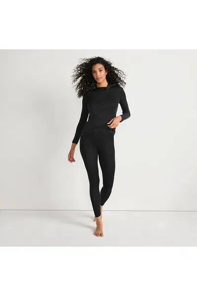 Lands' End Women's Petite Silk Interlock Long Underwear Leggings Pants In Black