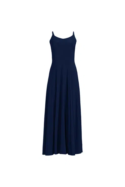 Lands' End Women's Petite Silky Knit Godet Maxi Dress In Blue