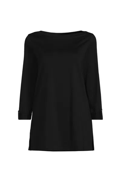Lands' End Women's Petite Size Supima Cotton Adjustable 3/4 Sleeve Boatneck Tunic In Black