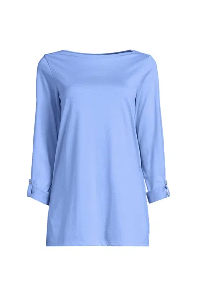 Lands' End Women's Petite Size Supima Cotton Adjustable 3/4 Sleeve Boatneck Tunic In Blue