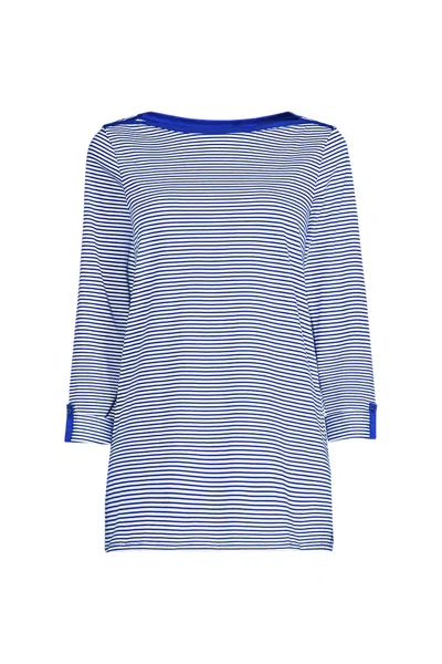 Lands' End Women's Petite Size Supima Cotton Adjustable 3/4 Sleeve Boatneck Tunic In Blue