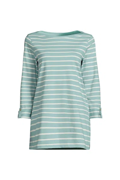Lands' End Women's Petite Size Supima Cotton Adjustable 3/4 Sleeve Boatneck Tunic In Blue