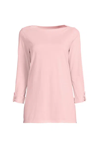 Lands' End Women's Petite Size Supima Cotton Adjustable 3/4 Sleeve Boatneck Tunic In Pink