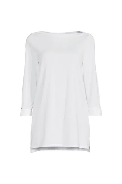 Lands' End Women's Petite Size Supima Cotton Adjustable 3/4 Sleeve Boatneck Tunic In White