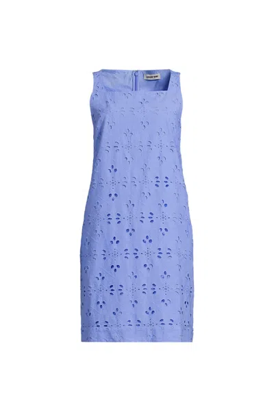 Lands' End Women's Petite Sleeveless Eyelet Shift Above The Knee Dress In Blue